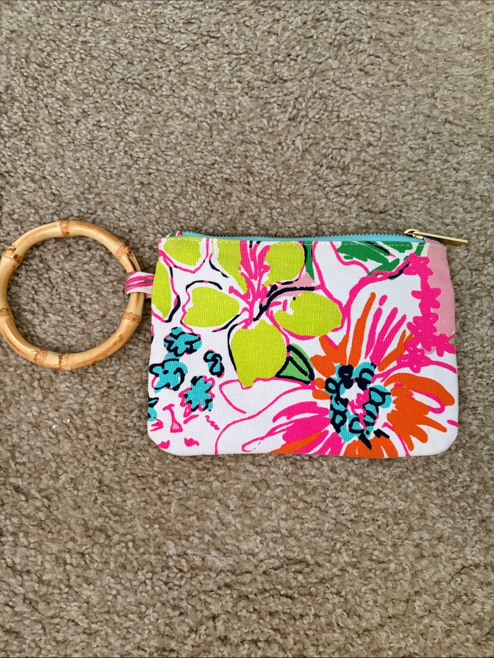 Floral Print Wristlet Clutch with Bamboo Ring